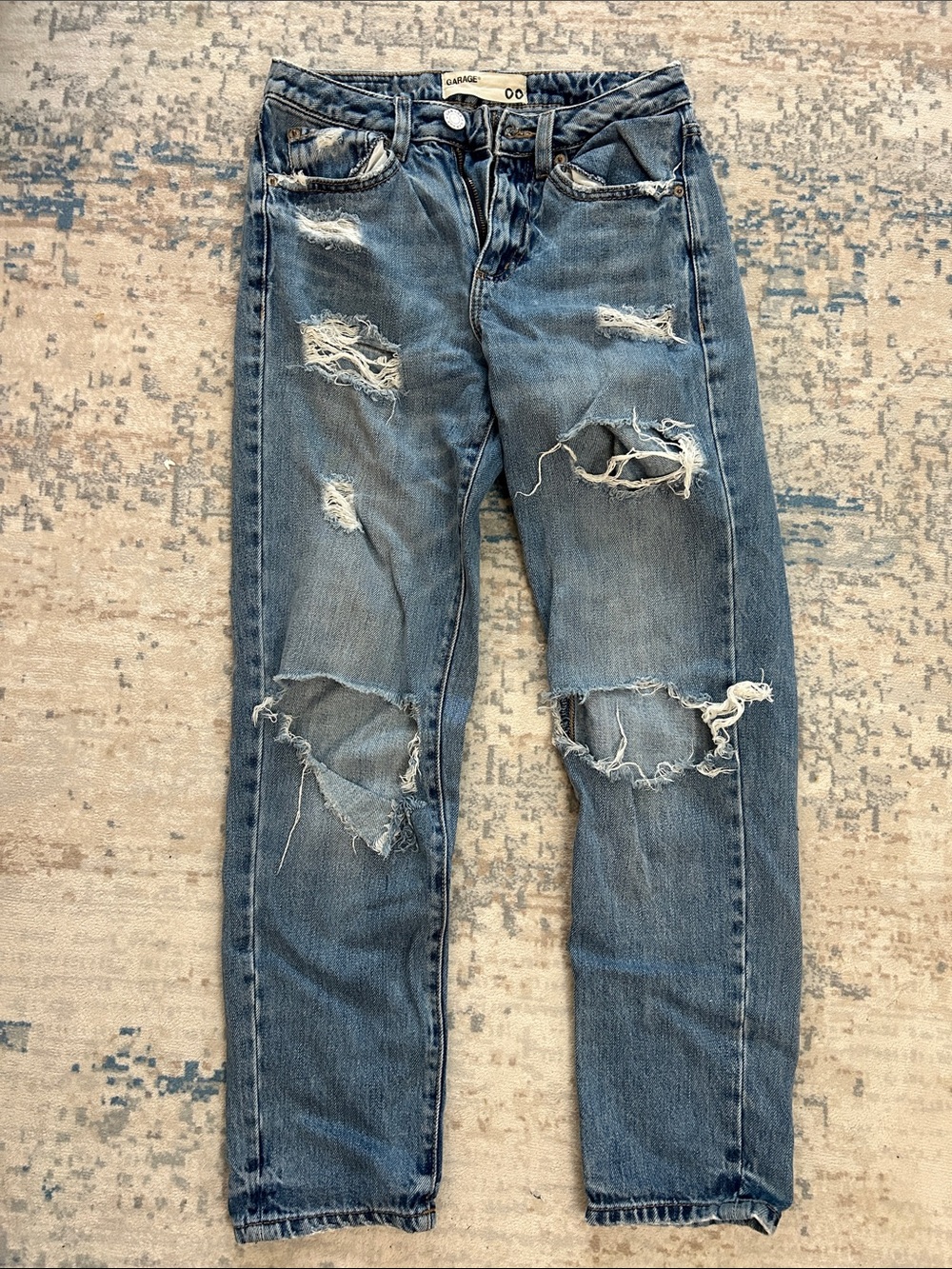 Garage Women's Light Blue Distressed Mom Jeans